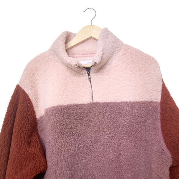 Universal Thread Womens Sherpa Quarter Zip Fleece Pullover Colorblock Pink L - Picture 2 of 5